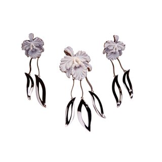 Cattleya dowiana earrings & pendant set