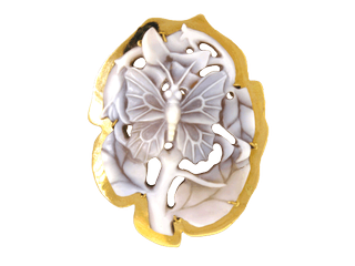 Blue Butterfly Cameo Brooch w/18kt gold